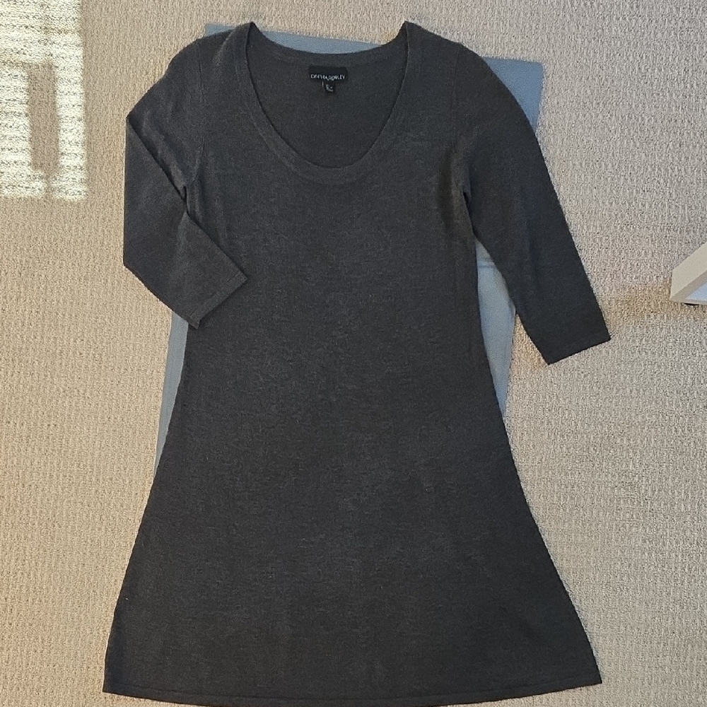 Cynthia Rowley Charcoal 3/4 Sleeve Soft Lightweight Sweater Dress Size L